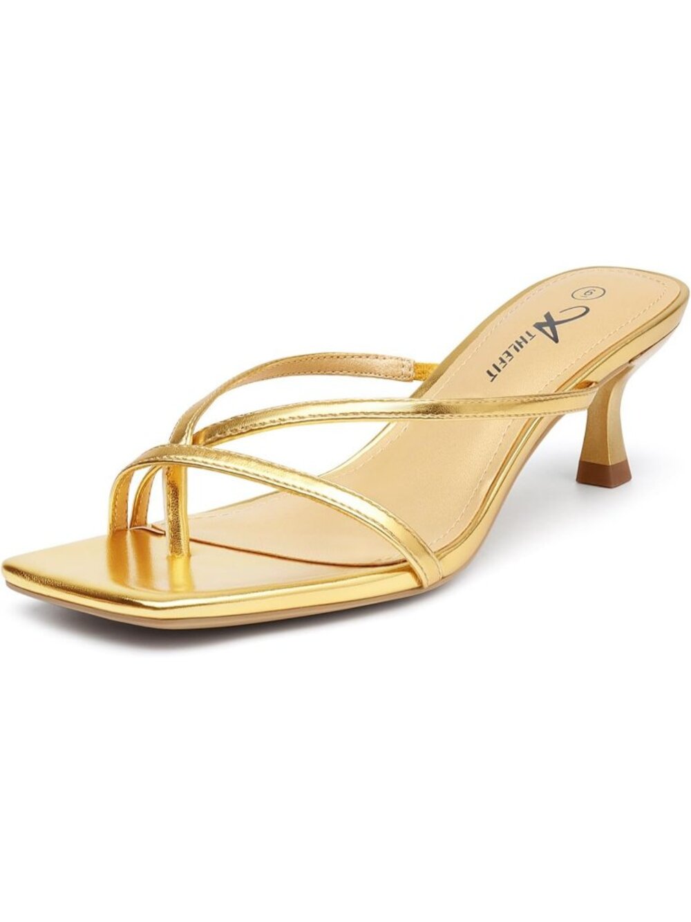 Women's Gold Square Toe Kitten Low Heels Non Slip Strappy Sandals Cushioned